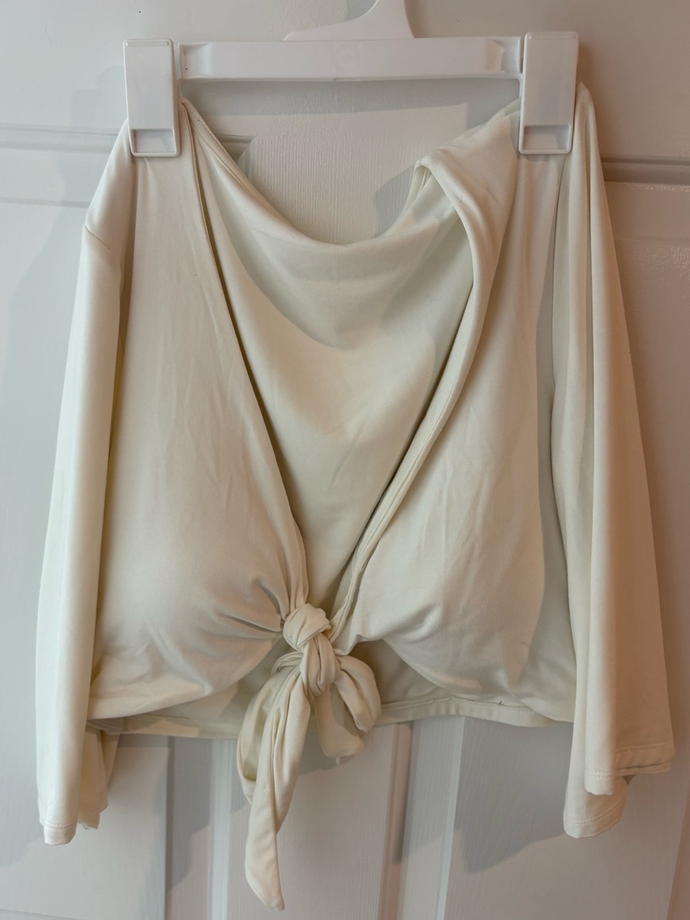 Klassy Network Cream Tie-Front Crop Top
